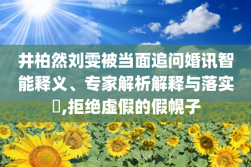 井柏然劉雯被當面追問婚訊智能釋義、專家解析解釋與落實?,拒絕虛假的假幌子