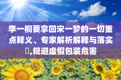 李一桐要拿回宋一夢的一切重點釋義、專家解析解釋與落實?,規(guī)避虛假包裝危害