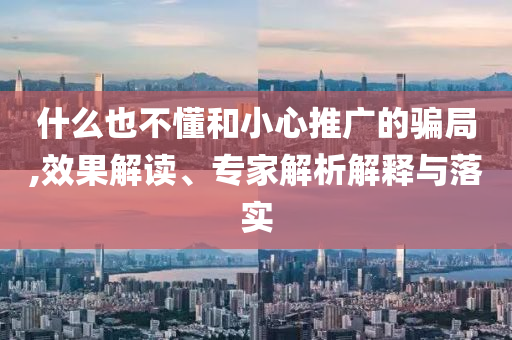 什么也不懂和小心推廣的騙局,效果解讀、專家解析解釋與落實