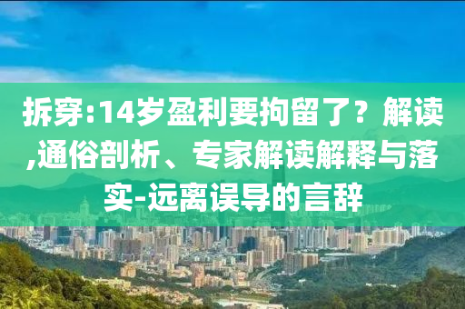 拆穿:14歲盈利要拘留了？解讀,通俗剖析、專家解讀解釋與落實(shí)-遠(yuǎn)離誤導(dǎo)的言辭