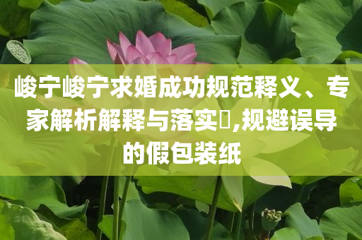 峻寧峻寧求婚成功規(guī)范釋義、專家解析解釋與落實?,規(guī)避誤導(dǎo)的假包裝紙