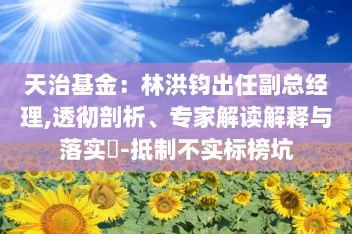 天治基金：林洪鈞出任副總經(jīng)理,透徹剖析、專家解讀解釋與落實?-抵制不實標榜坑