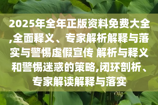 2025年全年正版資料免費大全,全面釋義、專家解析解釋與落實與警惕虛假宣傳 解析與釋義和警惕迷惑的策略,閉環(huán)剖析、專家解讀解釋與落實