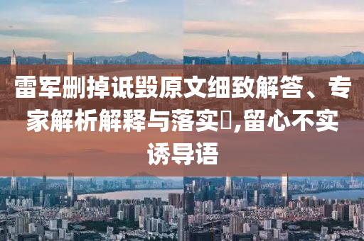 雷軍刪掉詆毀原文細致解答、專家解析解釋與落實?,留心不實誘導語