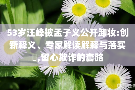 53歲汪峰被孟子義公開(kāi)卸妝:創(chuàng)新釋義、專家解讀解釋與落實(shí)?,留心欺詐的套路