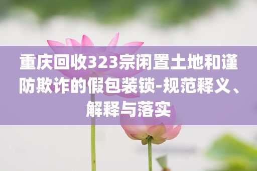 重慶回收323宗閑置土地和謹(jǐn)防欺詐的假包裝鎖-規(guī)范釋義、解釋與落實(shí)