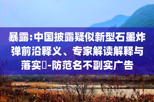 暴露:中國披露疑似新型石墨炸彈前沿釋義、專家解讀解釋與落實?-防范名不副實廣告