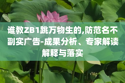誰(shuí)教ZB1跳萬(wàn)物生的,防范名不副實(shí)廣告-成果分析、專(zhuān)家解讀解釋與落實(shí)