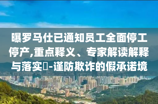 曝羅馬仕已通知員工全面停工停產,重點釋義、專家解讀解釋與落實?-謹防欺詐的假承諾境
