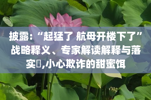 披露:“起猛了 航母開樓下了”戰(zhàn)略釋義、專家解讀解釋與落實?,小心欺詐的甜蜜餌