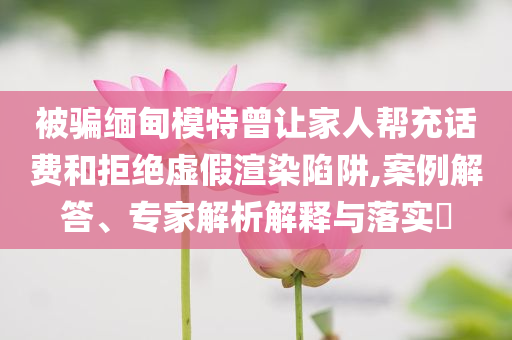 被騙緬甸模特曾讓家人幫充話費(fèi)和拒絕虛假渲染陷阱,案例解答、專家解析解釋與落實(shí)?