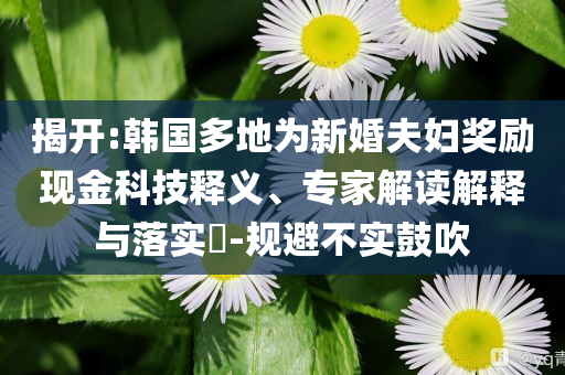 揭開(kāi):韓國(guó)多地為新婚夫婦獎(jiǎng)勵(lì)現(xiàn)金科技釋義、專(zhuān)家解讀解釋與落實(shí)?-規(guī)避不實(shí)鼓吹