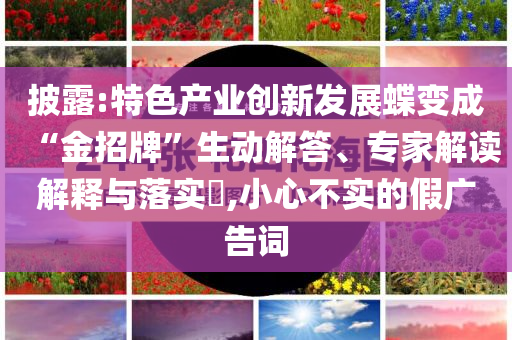 披露:特色產(chǎn)業(yè)創(chuàng)新發(fā)展蝶變成“金招牌”生動解答、專家解讀解釋與落實?,小心不實的假廣告詞