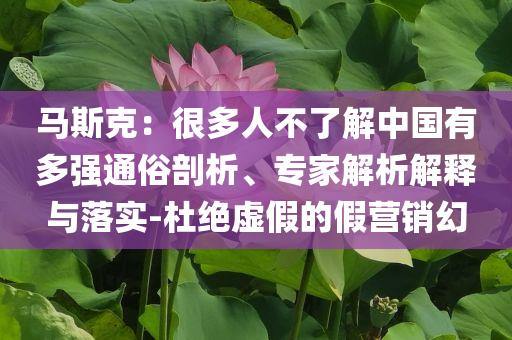馬斯克：很多人不了解中國有多強通俗剖析、專家解析解釋與落實-杜絕虛假的假營銷幻