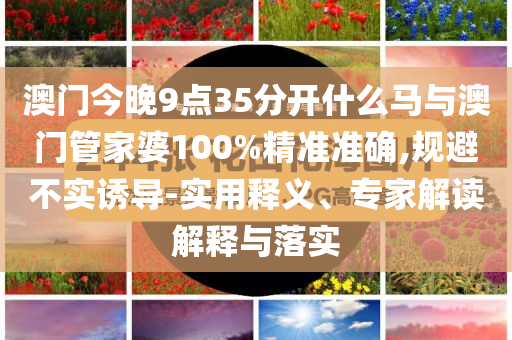 澳門今晚9點35分開什么馬與澳門管家婆100%精準準確,規(guī)避不實誘導(dǎo)-實用釋義、專家解讀解釋與落實