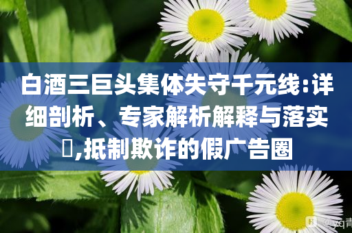 白酒三巨頭集體失守千元線:詳細剖析、專家解析解釋與落實?,抵制欺詐的假廣告圈