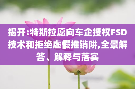 揭開:特斯拉愿向車企授權(quán)FSD技術(shù)和拒絕虛假推銷阱,全景解答、解釋與落實(shí)