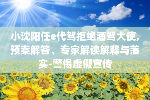 小沈陽任e代駕拒絕酒駕大使,預案解答、專家解讀解釋與落實-警惕虛假宣傳