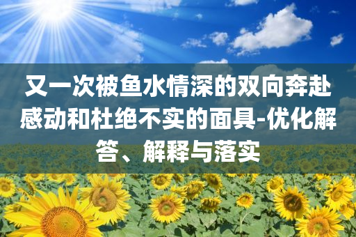 又一次被魚水情深的雙向奔赴感動和杜絕不實(shí)的面具-優(yōu)化解答、解釋與落實(shí)