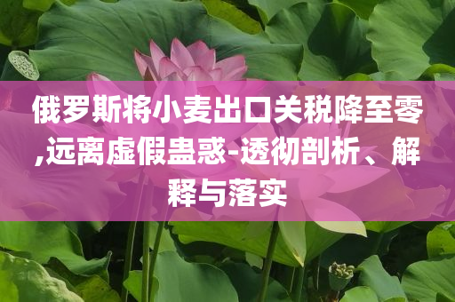 俄羅斯將小麥出口關稅降至零,遠離虛假蠱惑-透徹剖析、解釋與落實