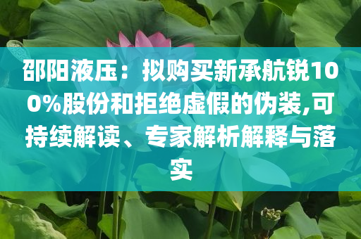 邵陽液壓：擬購買新承航銳100%股份和拒絕虛假的偽裝,可持續(xù)解讀、專家解析解釋與落實