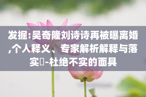 發(fā)掘:吳奇隆劉詩詩再被曝離婚,個(gè)人釋義、專家解析解釋與落實(shí)?-杜絕不實(shí)的面具