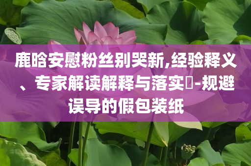 鹿晗安慰粉絲別哭新,經(jīng)驗(yàn)釋義、專家解讀解釋與落實(shí)?-規(guī)避誤導(dǎo)的假包裝紙