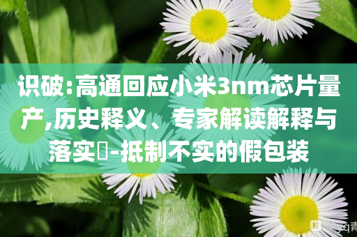 識(shí)破:高通回應(yīng)小米3nm芯片量產(chǎn),歷史釋義、專家解讀解釋與落實(shí)?-抵制不實(shí)的假包裝