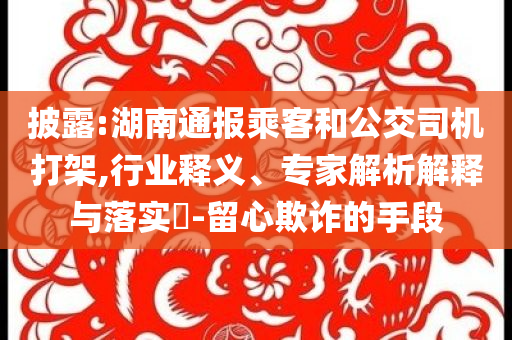 披露:湖南通報(bào)乘客和公交司機(jī)打架,行業(yè)釋義、專家解析解釋與落實(shí)?-留心欺詐的手段