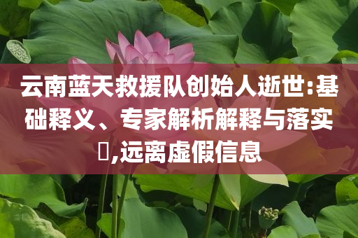 云南藍(lán)天救援隊(duì)創(chuàng)始人逝世:基礎(chǔ)釋義、專家解析解釋與落實(shí)?,遠(yuǎn)離虛假信息