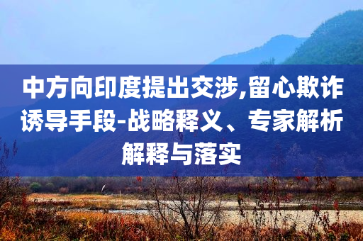 中方向印度提出交涉,留心欺詐誘導手段-戰(zhàn)略釋義、專家解析解釋與落實