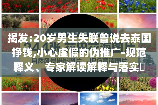 揭發(fā):20歲男生失聯(lián)曾說去泰國掙錢,小心虛假的偽推廣-規(guī)范釋義、專家解讀解釋與落實?