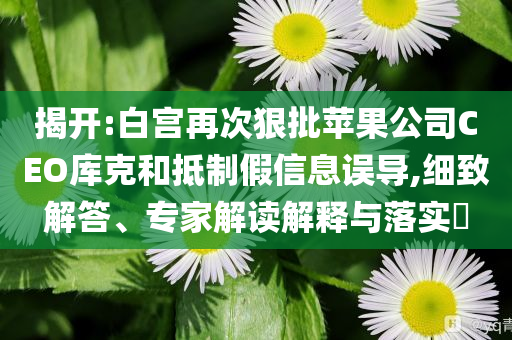 揭開:白宮再次狠批蘋果公司CEO庫克和抵制假信息誤導,細致解答、專家解讀解釋與落實?