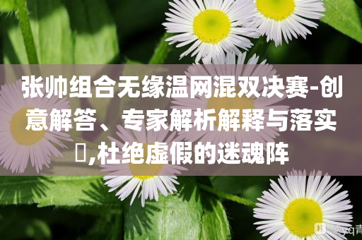 張帥組合無緣溫網(wǎng)混雙決賽-創(chuàng)意解答、專家解析解釋與落實(shí)?,杜絕虛假的迷魂陣