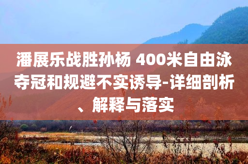 潘展樂戰(zhàn)勝孫楊 400米自由泳奪冠和規(guī)避不實誘導(dǎo)-詳細剖析、解釋與落實