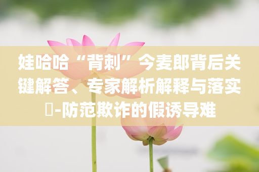 娃哈哈“背刺”今麥郎背后關(guān)鍵解答、專家解析解釋與落實?-防范欺詐的假誘導(dǎo)難